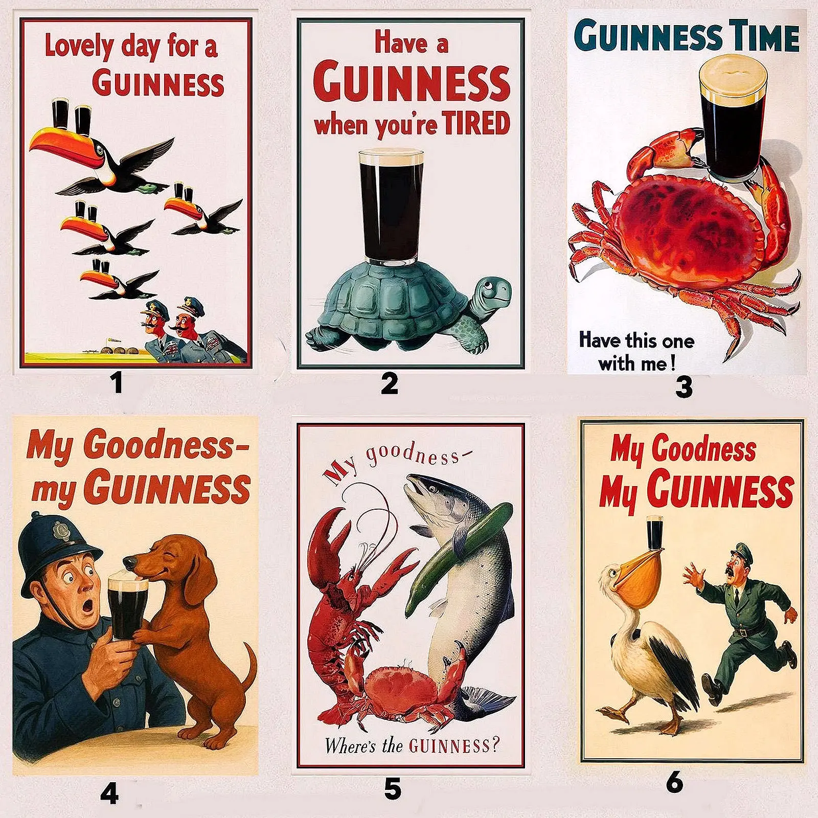 Guinness Vintage Poster Set of 6: Retro Irish Beer Wall Art and Classic Pub Decor, Premium HD Print, Unframed Modern Home Decor, Unique Gift
