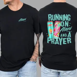 Alani Running on Alani T-Shirt - Trendy Graphic Tee with Colorful Alani Nu Cans and Playful Slogan, Unisex Design for Gym Lovers and Everyday Wear, Funny Drinking Vacation Outfits apparel