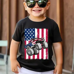 Boys' Patriotic Monster Truck T-Shirt, American Flag Design for Independence Day, 4th of July Shirt, Monster Truck Shirt, Gift for Boys Girls, Unisex Graphic Tee, Trending Tee