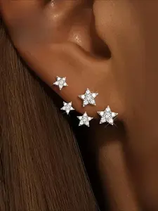 S925 Sterling Silver Women's Elegant Star Design Stud Earrings, Studs Earrings, Fashionable Rhinestone Decor Earrings for Women & Girls, Trendy All-match & Exquisite Jewelry for Birthday Gift