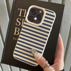Deep Blue Striped Phone Case, Full Body Shockproof Tpu Cover, Fits iPhone 11/12/13/14/15/15 Pro/15 Plus/15/16/17 Pro Max, Anti-Slip Lightweight Protector