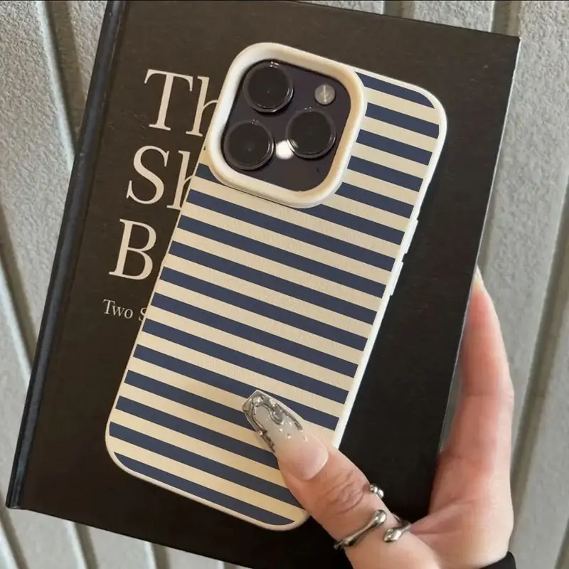 Deep Blue Striped Cell Phone Case Casing, Full Body Protective Shockproof Tpu Cover, Fits iPhone 11/12/13/14/15/15 Pro/15 Plus/15/16/17 Pro Max, Anti-Slip Lightweight Protector, Protective Cellphone Cover
