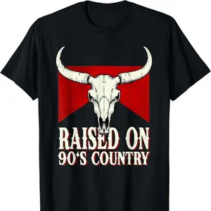 100% Cotton Vintage Western Bull Skull Inspired By 90S Country Music T-Shirt Design Golf Gift T-Shirt For Men And Women