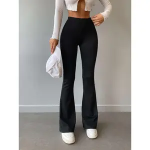 Solid Color Flare Leg Pants, Casual High Waist Forbidden Pants for Spring & Summer, Women's Clothing
