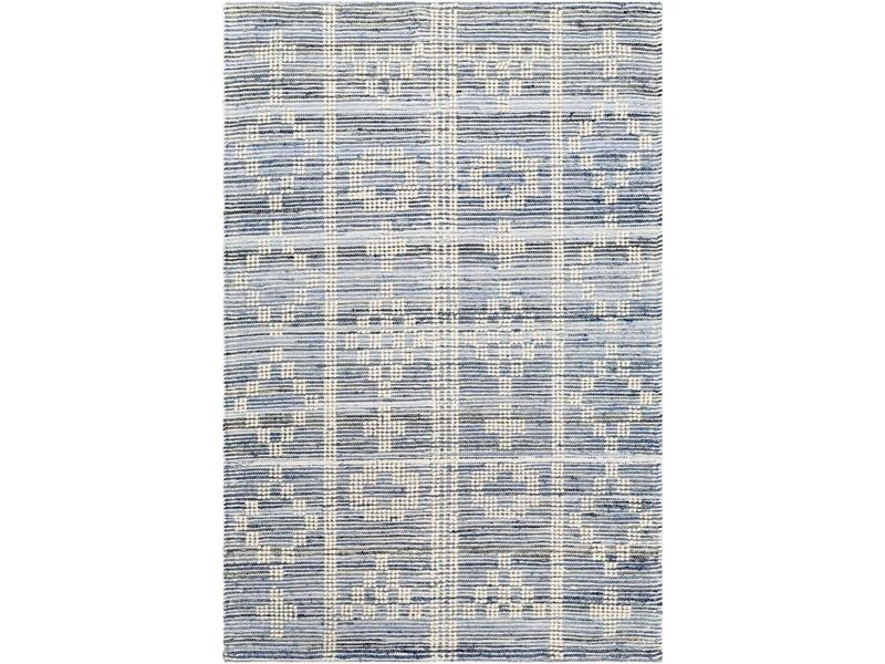 Livabliss Nadine NDD-2304 Hand-Woven Cotton Wool Blue Geometric Global Rectangle Rug - 2ft3in x 3ft9in, Beige/Ivory/Blue, Indoor Bohemian Boho Living Room Home Decor Rug, Spot Clean, Blue Geometric Rug