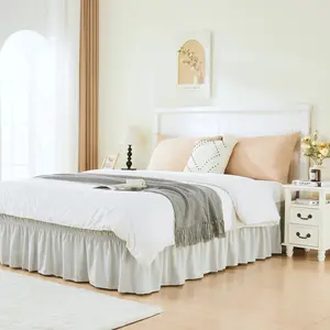 MarryLane 15 Inch Tailored Drop Ruffle Bed Skirt with Adjustable Elastic Belt, Durable 100% Polyester, Machine Washable, Fits Twin Full Queen King, Hides Under Bed Clutter, Bedroom & RV Storage