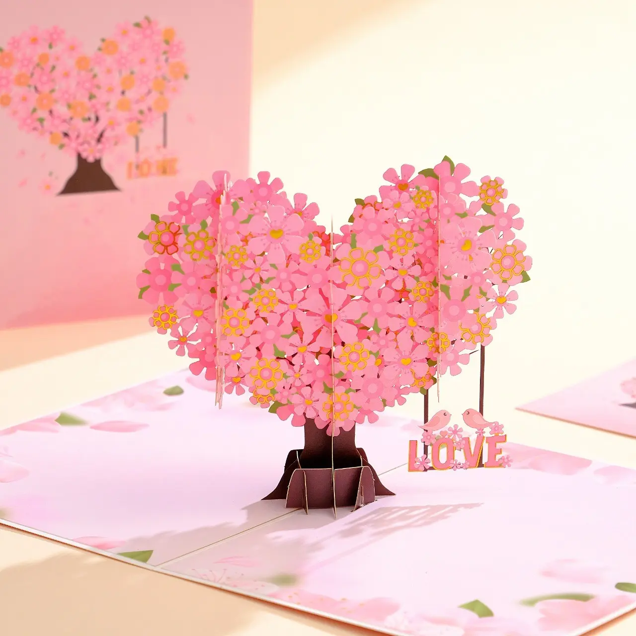 Valentine's Day Romantic Sakura 3D Greeting Card, Handmade Paper Craft Blessing, Gift for Girlfriend Wife, Unique Valentine's Present