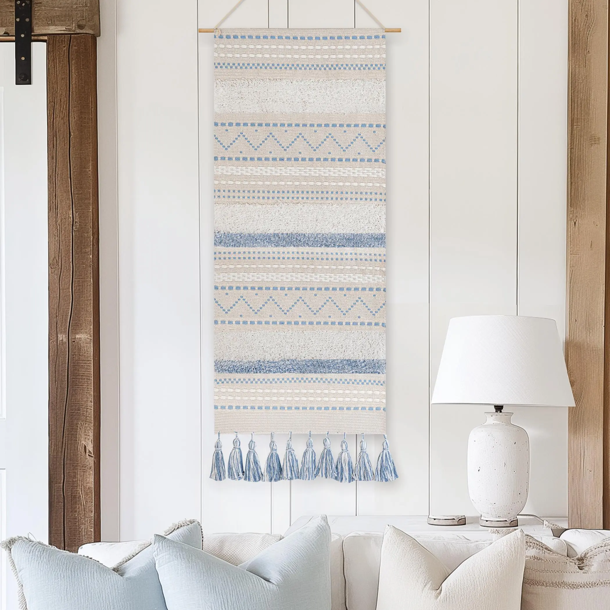 BlissBlush Long Woven Farmhouse Wall Hanging Tapestry