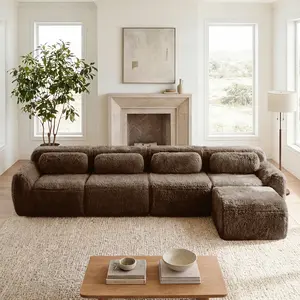 L-Shaped Plush Fabric Modular Sectional Sofa with 32D High-Density Sponge, Anti-Slip Bottom Buckle Connection, No Assembly Required Couch for Bedroom