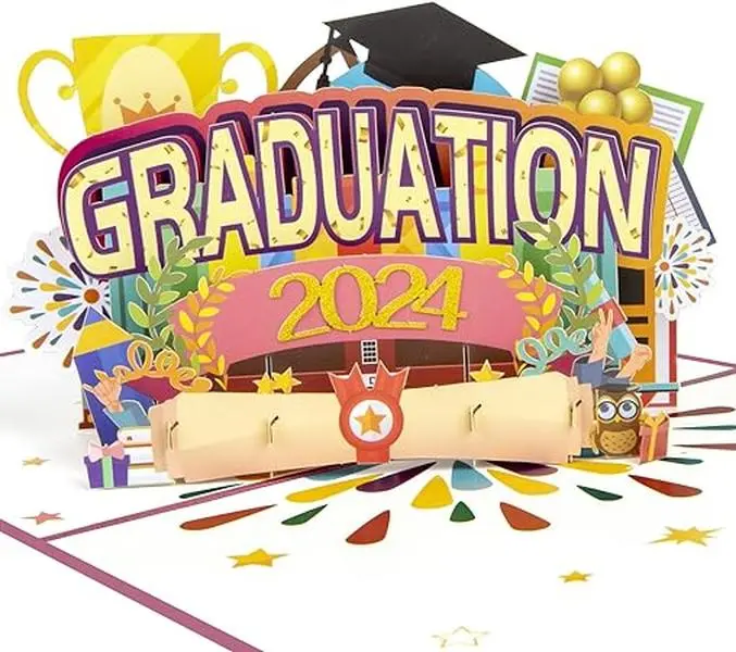 3D Pop-Up Graduation Card - Congratulations, Grad Announcement, Class of 2024 - for College, High School, Son, Daughter, PhD, Master's
