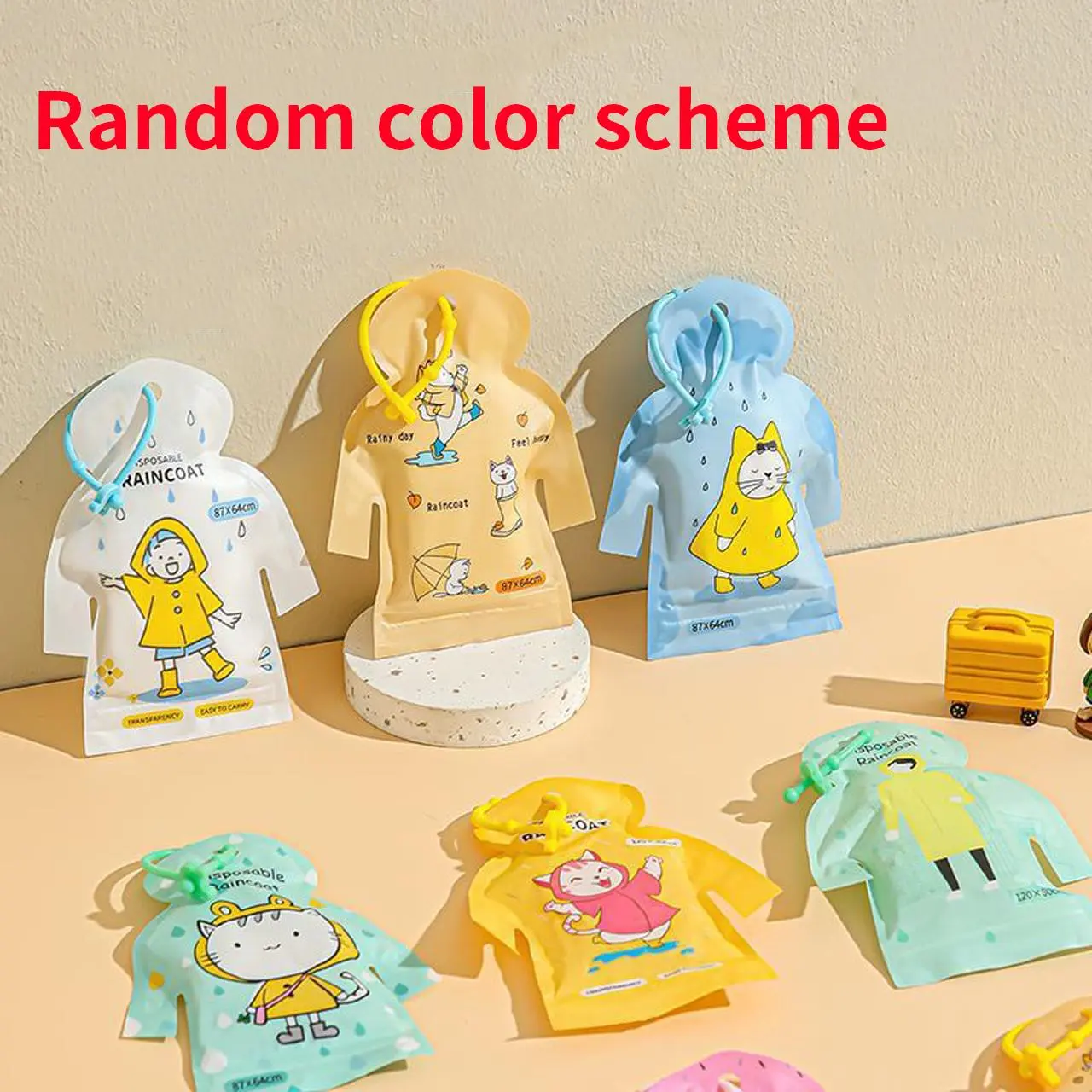 Random Color Cartoon Pattern Waterproof Hooded Aesthetic Raincoat, 1/2 Counts Portable Disposable Raincoat, Thickened Outdoor Travel Raincoat for Men & Women
