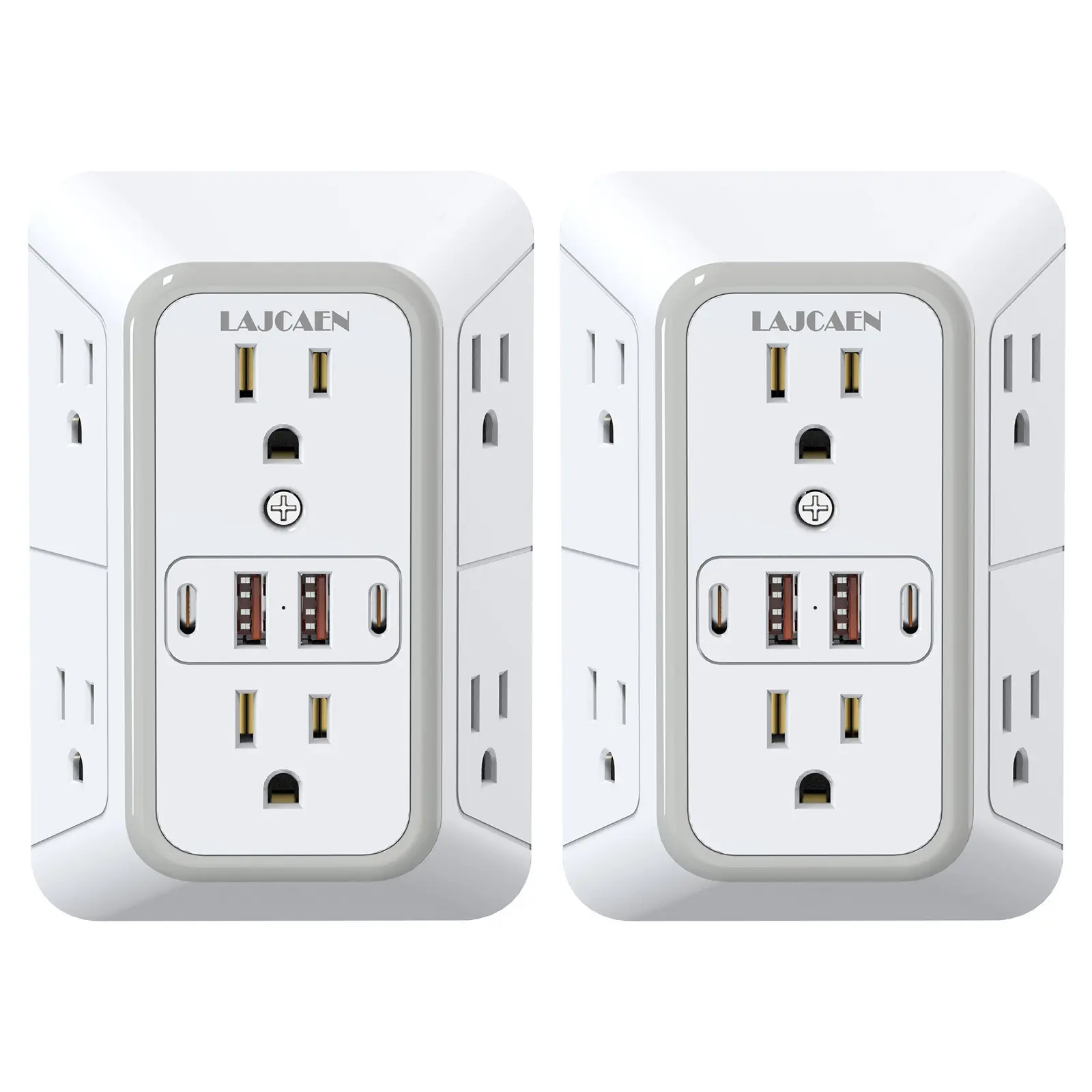 2 Pack Surge Protector Outlet Splitter Expander, Wall Outlet Extender, Extendable Outlet, 6 Socket Wall Charger with 4 USB Ports, Travel Friendly Power Strip, Plug Extension Outlet for Home & Office