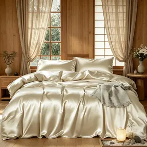 3-Piece Luxury Champagne Satin Duvet Cover Set, Bedding Sets, Includes 1 Duvet Cover and 2 Pillowcases (Without Insert), Ideal for Home Bedroom Decor, Gentle on Skin and Hair, Soft and Comfortable Fabric.