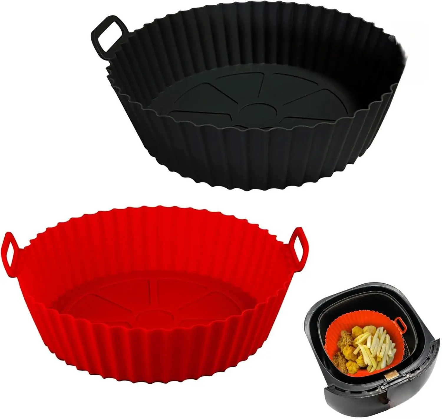 Reusable Silicone Air Fryer Liners - 3-5 Qt Kitchen Appliances Accessories, Silicone Pot & Baking Tray for Air Fryer Oven (Red+Black)