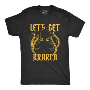 Mens Let's Get Kraken T Shirt Funny Mythical Octopus Novelty Graphic Tee Mens Funny T Shirts Cool Vintage Fashion T-Shirt Gift Classic Menswear Funny Animal Short Sleeve Novelty Tees for Guys Black