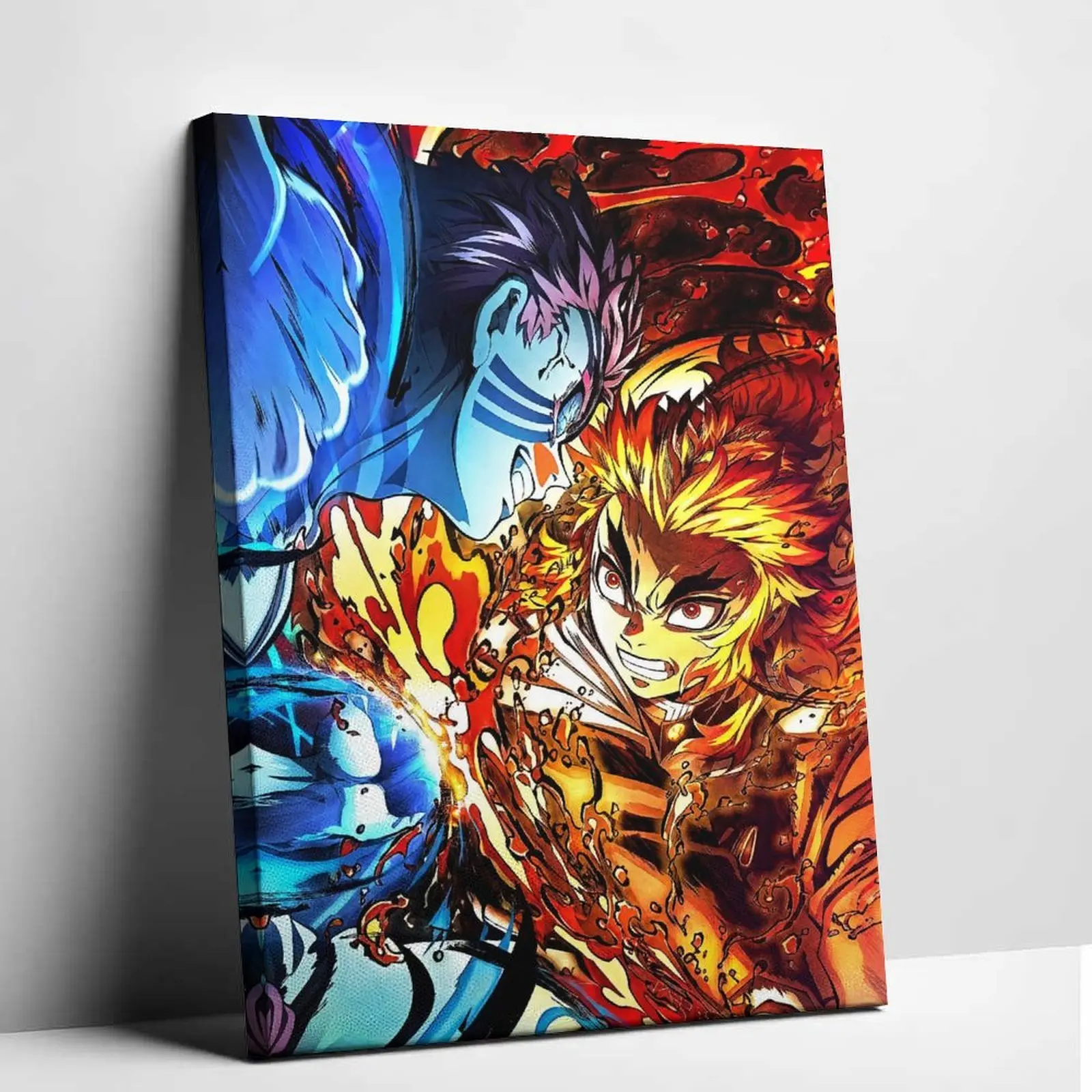 Anime Print Demon Slayer Rengoku vs Akaza Flame Fight Canvas Artwork, Dark Aesthetic Cool Vibe Decoration, Anime Room Home Wall Hanging Posters & Prints, Gaming