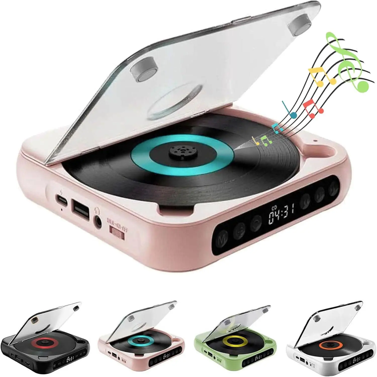 Portable Compact CD Player with Button Control, Wired Connectivity, Bluetooth 5.3, Built-in Speaker, and USB/MP3 Playback