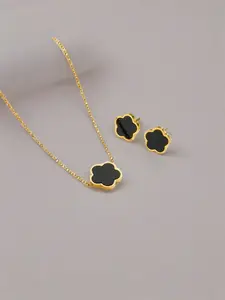 Women's Lucky Five Petal Flower Clover Earrings & Necklace Set, Stainless Steel Material, Perfect Gift for Her, Trendy Accessory