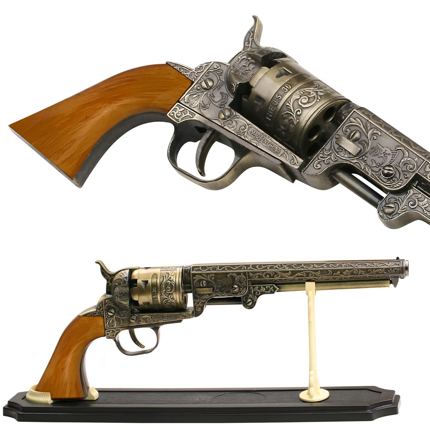 MASTERUSA Civil War Decorative Western Navy Revolver includes Display Stand, 13-inches Overall  (SMB-110)