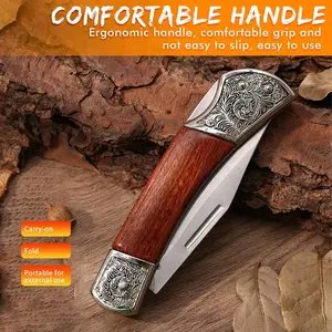Folding Fruit Pocket Knife, Vintage Design with Etched Blade and Rosewood Handle for Camping & Gifts
