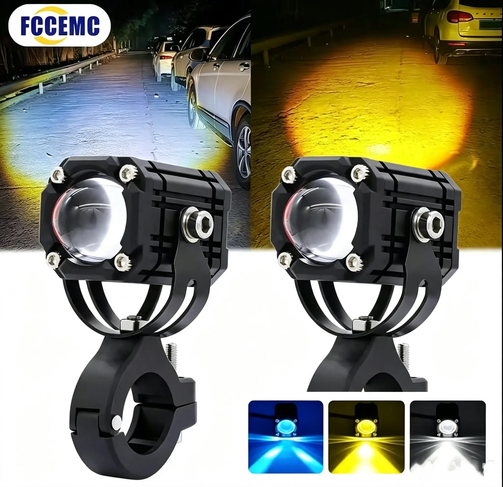 2pcs  M5 spotlight blueUniversai Motorcycle LEDSpotlights - 360° Adjustable Tri-Color Strobe,Lightweight LED Headlights, Fog/Running/TurnSignal Bulbs for Night Safety Riding, MotorbikeMotor Parts Accessories, Led Headlamp