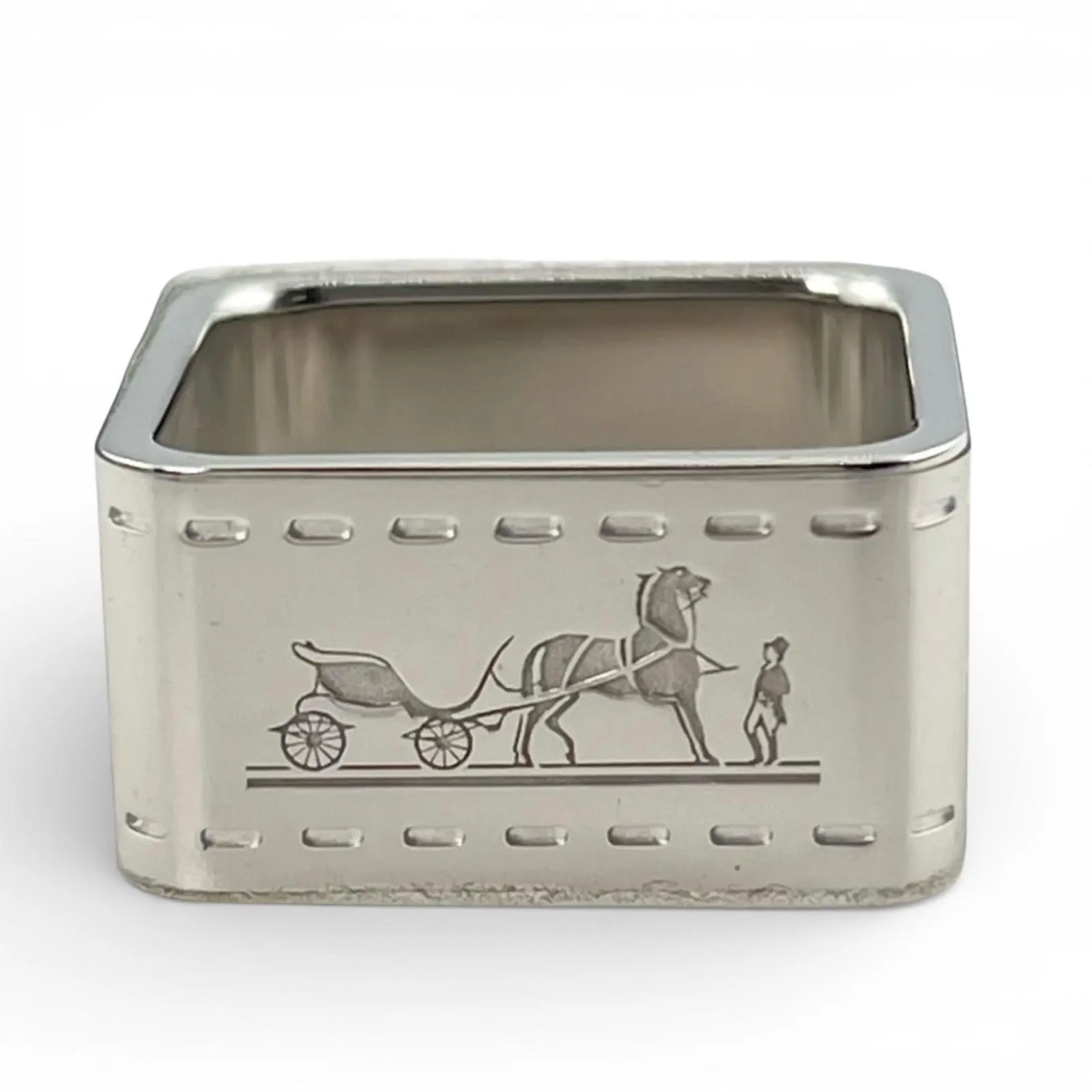 Pre-owned HERMÈS Sterling Silver 925 (Ag925) Small Leather Goods Bolduc Square Scarf Ring