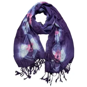 Purple Printed Viscose Scarf - Flowy Boho Scarf (59"x24")
