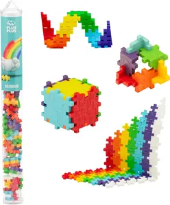flash card PLUS PLUS Rainbow Mix Tube - Mini Interlocking Building Blocks Set, Stem Toys for Kids - Sensory Bin Fillers/Math Manipulatives Classroom Must Haves Gifts for Boys & Girls