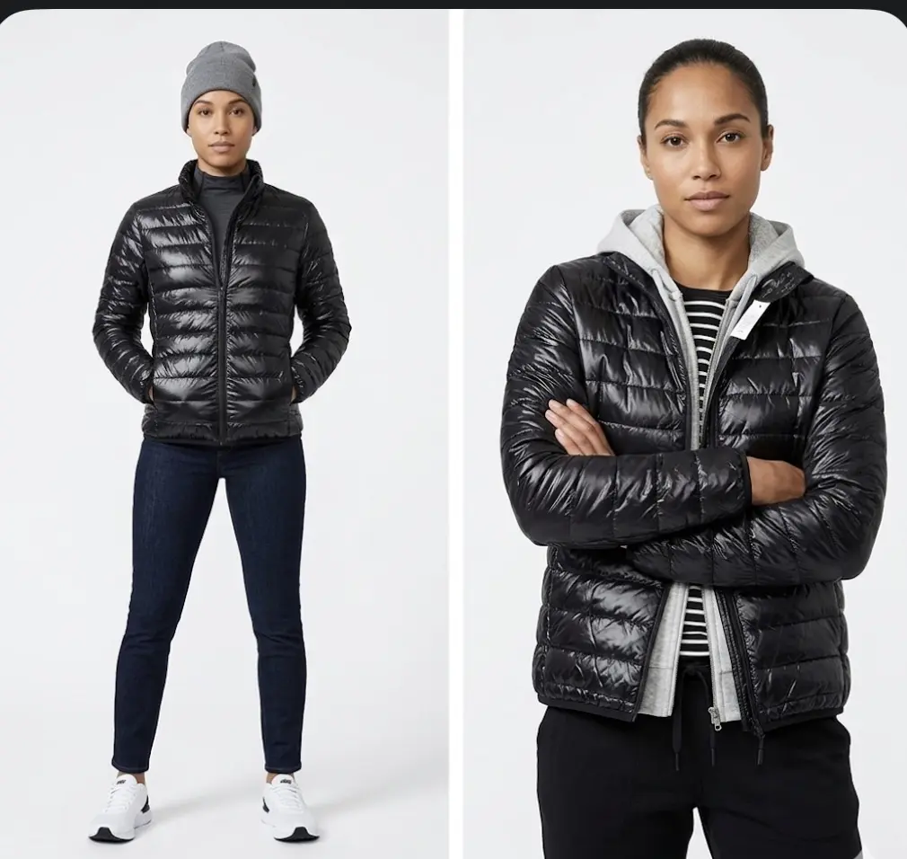 Women's Quilted Puffer Jacket, Modern Lightweight Insulated Tops with a Full-Zip and Stand-Up Collar for Cold Weather, Coats, Long Sleeve, Casual, Glossy Finish, Solid