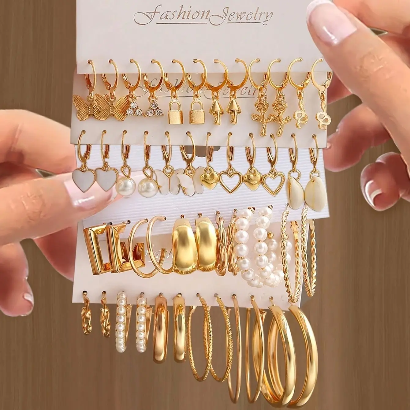 24 Pairs Fashion Stainless Steel Earring Set, Silver Gold Hoop Butterfly Heart Lock Pearl Dangle Earrings Multipack Trendy Jewelry for Girls