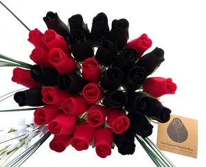 Black and Red Wooden Rose Flower Bouquet