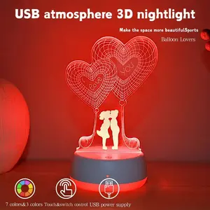 Romantic Heart Shaped Creative 3D Night Light, USB Powered Color Changing, Desktop Decoration Lamp, Bedroom Ambiance Light, Birthday Valentine Gift