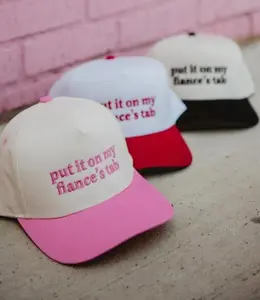 Put It On My Fiancé’s Tab Embroidered Hat – Funny Bride Trucker Cap, Pink Red Black Mesh Hat, Bachelorette Party Hat, Wedding Gift for Her