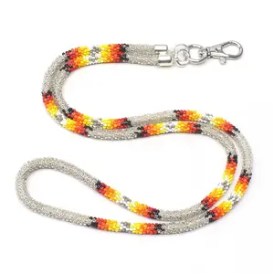 Handmade beaded Silvery southwestern woven lanyard