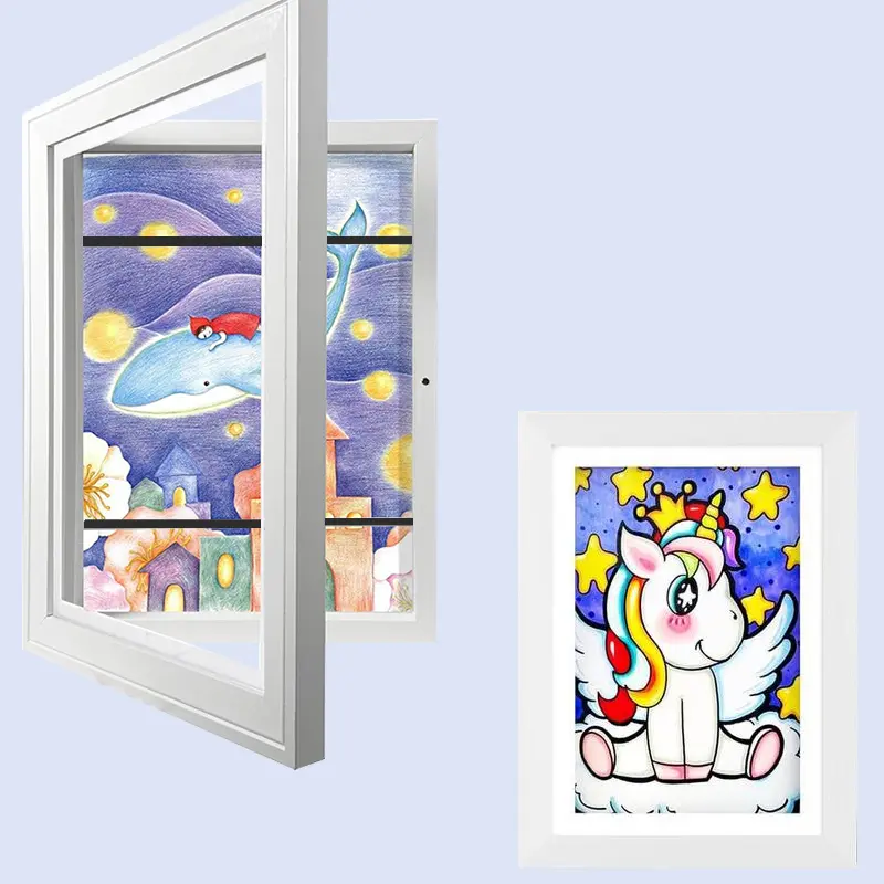 Magnetic Flip Cover Photo Frame - 8.5x11 Creative Children's Art Display Picture Frame, Wall Hanging Photo Frame, Front-Opening Changeable Picture Wooden Framed for Wall and Tabletop Display, Kids Artwork Display Photo Frame Decoration, Home Decor