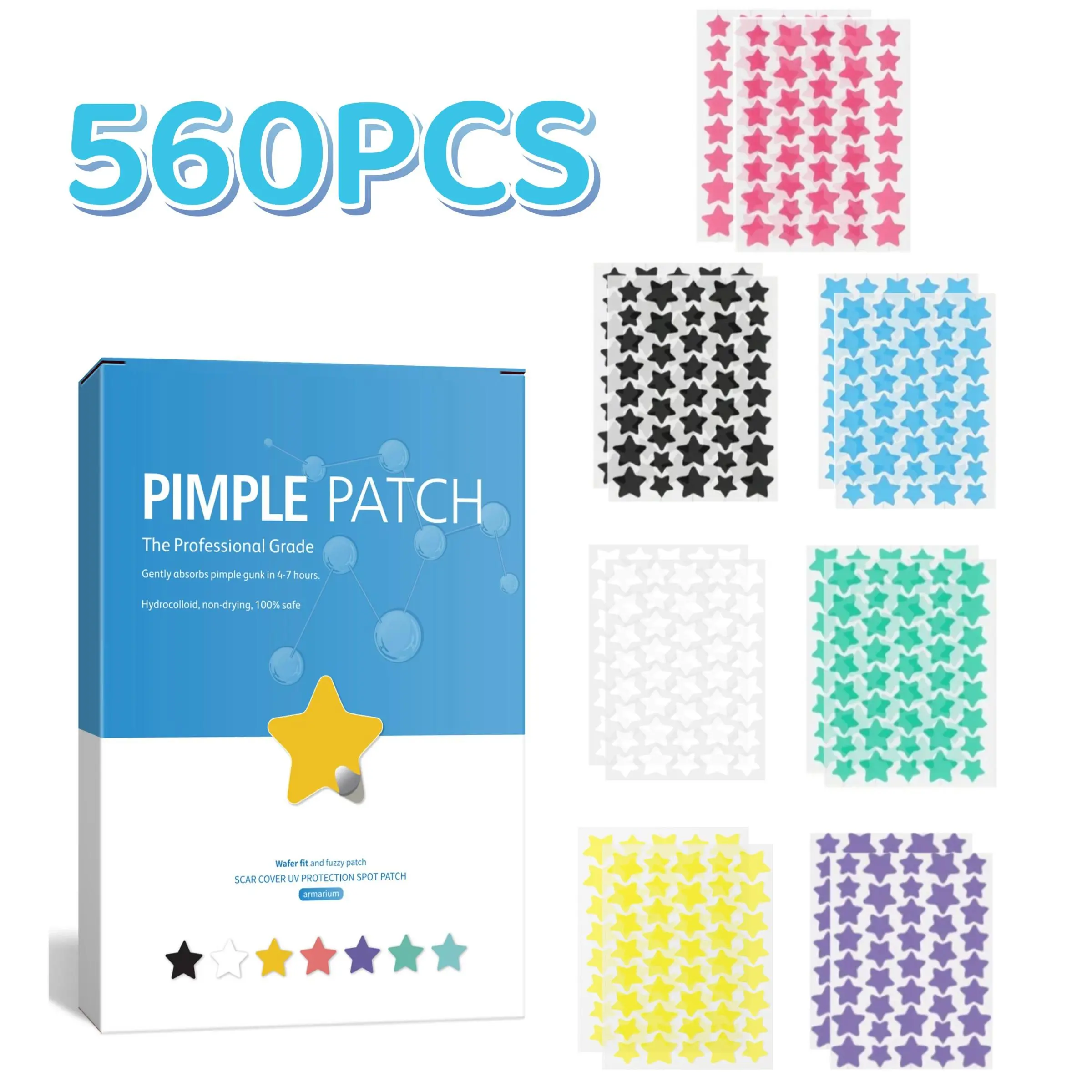 Star Shaped Acne Patch, Pimple Patch, Blemish Patches, 560pcs/box Hydrocolloid Acne Cover Patches, Acne Patches for Face, Skin Care Products for Women & Men, Acne Clearing Products