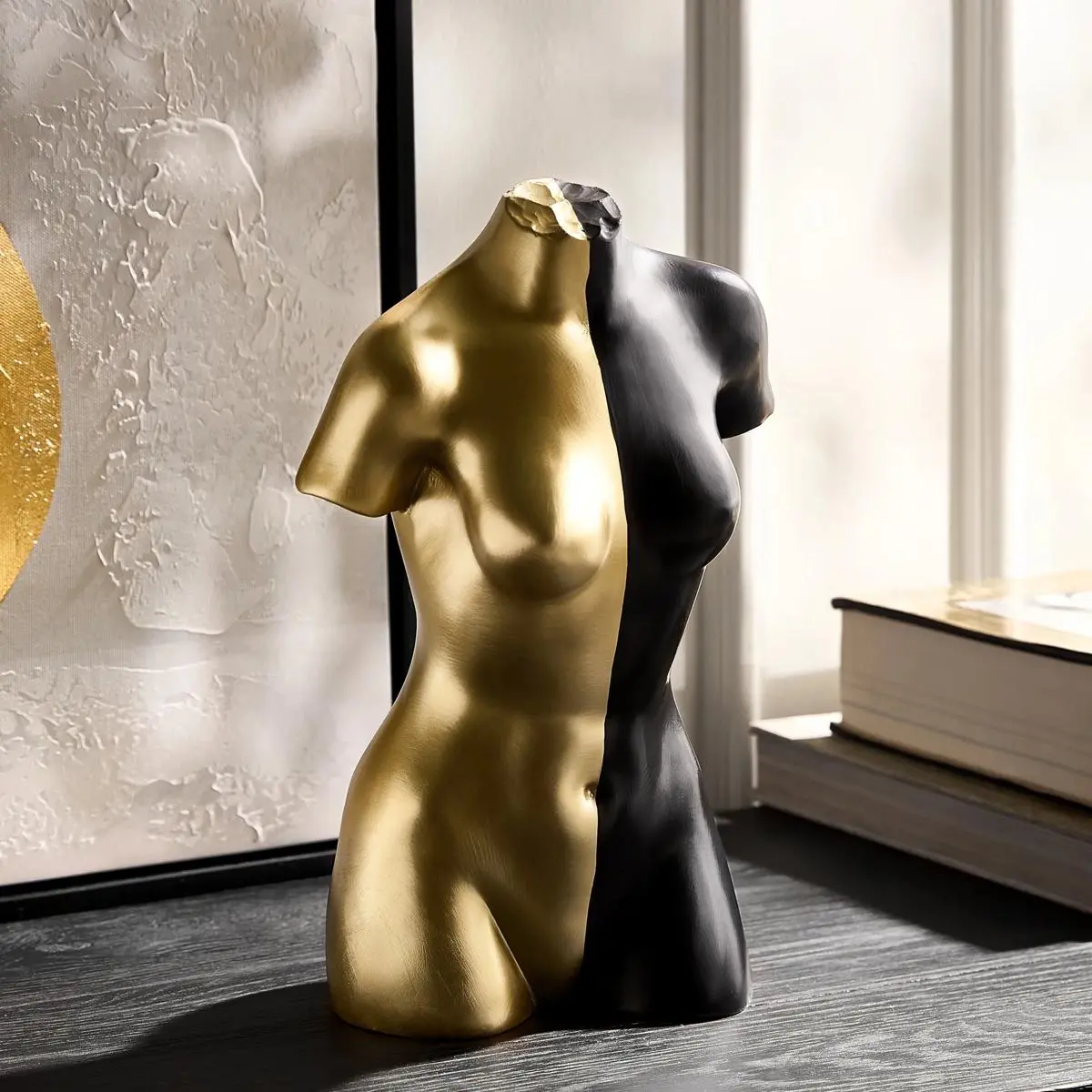 Z Gallerie Muse Resin Piggy Bank - Black/Gold Matte Feminine Contemporary Art Cash Coin Jar, Home Decor Decoration for Apartment, Gift Ornament Savings Item