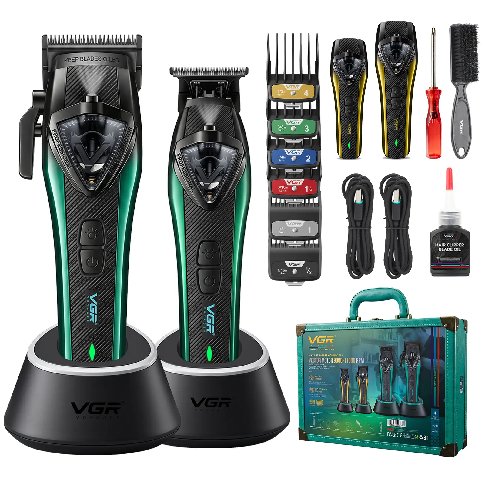 VGR 883S2 Professional Hair Clippers for Men, Cordless Barber Clippers & Zero-Gap Trimmer with Intelligent Speed 9000-11000 RPM, Rechargeable Barber Kit with DLC Blades for Home and Travel