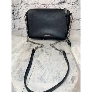 Pre Owned Rebecca Minkoff Avery Black Saffiano Leather Chain Strap Crossbody Bag