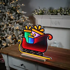 Melrose 95915DS 17 x 14.5 in. Acrylic UL Plug Sleigh with Packages Ekkolight, Red, Orange & Green