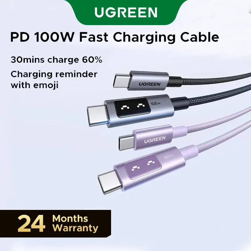 UGREEN Uno 100W  type  c Fast Charging Cable, with LED Display for iPhone 17 16/15 Plus/15 Pro Max, MacBook Pro/Air, Galaxy S24 Ultra,Summer Sale