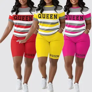‘QUEEN fat mm thin god dress! Striped Short Sleeve + High Waisted Shorts Two Piece Set Summer Shade Casual Wear Comes with Trendy Pockets’