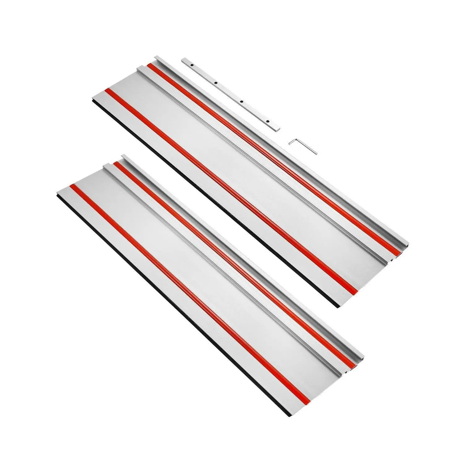 VEVOR Track Saw Guide Rail Connector, 2-Piece Set (55 in & 27.5 in), Broad Compatibility with Makita Festool WEN Saws, Low-Friction Glide Strips, Underside Gripping Strips, Chip Guard for Precise & Clean Cuts in Renovations & Custom Furniture Crafting