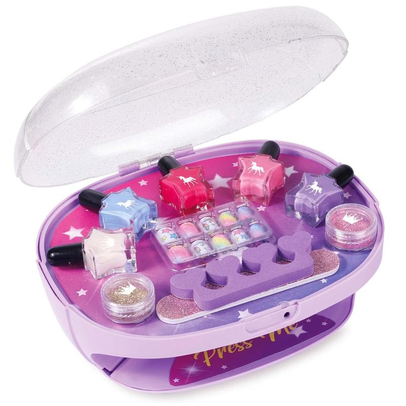 Kids Nail Polish Set for Girls, All-in-One Nail Art Kit - Nail Dryer/ Nail Polish/ Glitter Powder/ False Nails/ Nail Decals/ Toe Separator/File, Age 3-12 Little Girl Gift Toys