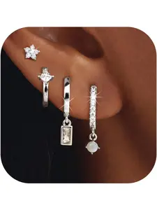 Gold Earrings for Women, 14K Gold Filled Studs Earrings Hoop Earrings, Hypoallergenic Cartilage Huggie Earring Set for Multiple Piercing Earring Stacks, Earring Stacking Set Jewelry Gifts