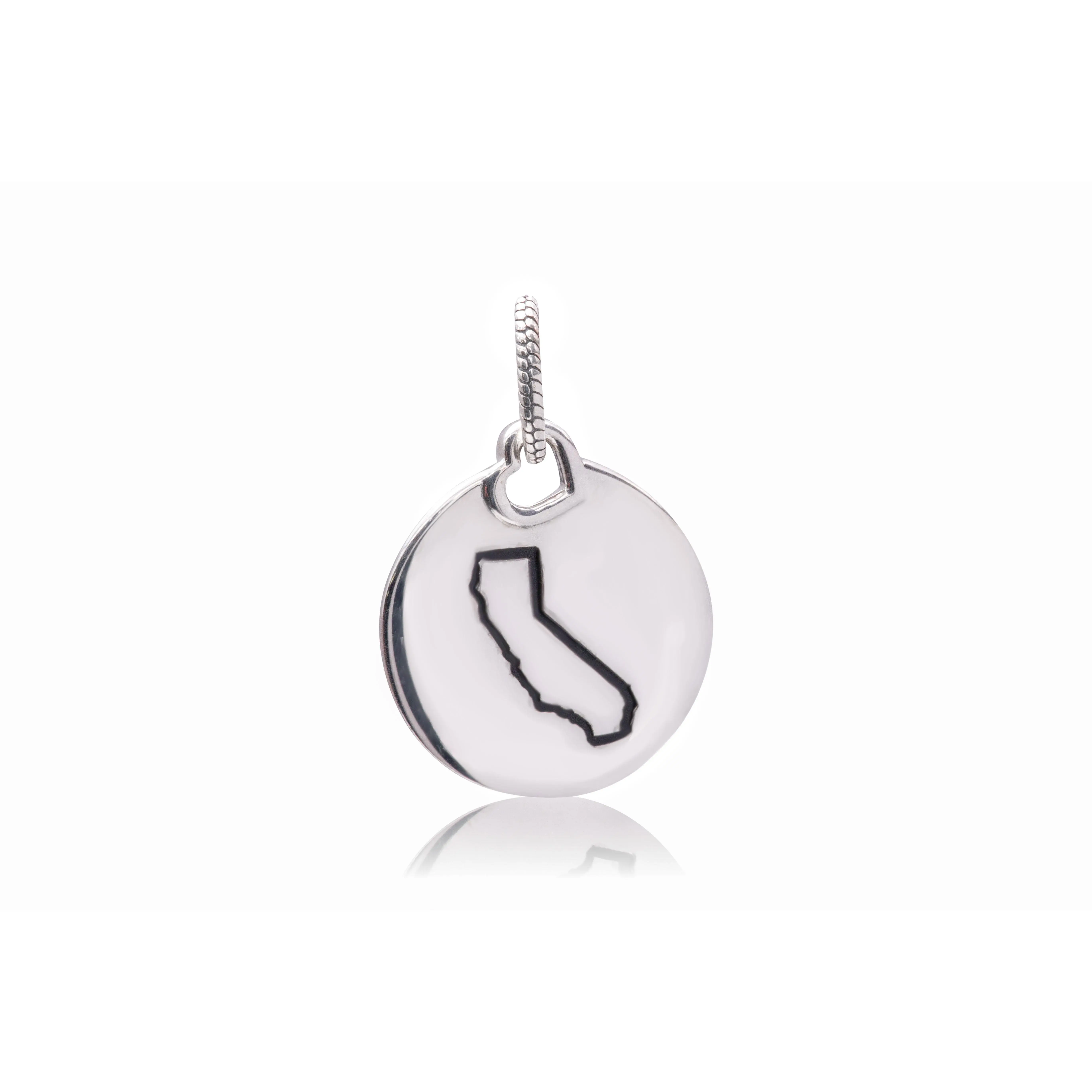 Women's Pandora California Round Engraved State Outline Pendant - Sterling Silver Designed Jewelry, ENG398610C00-13, Silver Necklaces & Pendants, No Warning Applicable