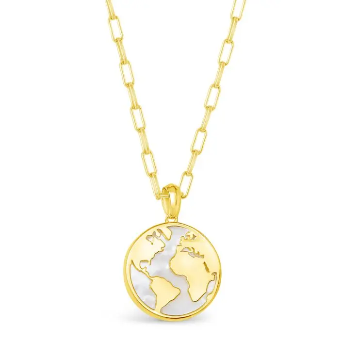 Globe Necklace World Traveler Mother of Pearl By Christine Kesteloo - 14k Gold Vermeil