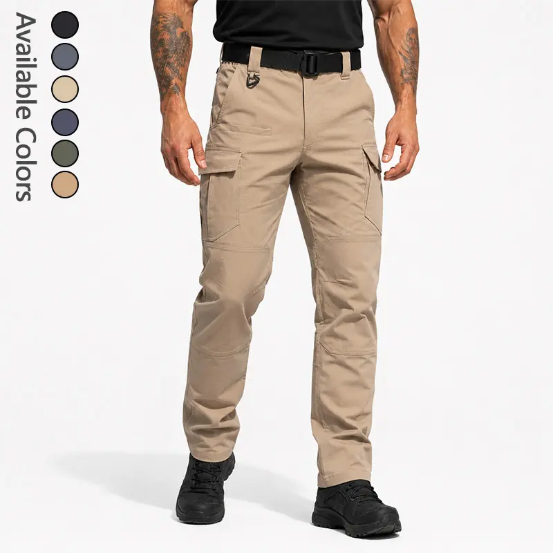 Men’s tactical cargo pants, rip-resistant multi-pocket straight-leg work pants with key hook, practical combat long pants for outdoor hiking and hunting