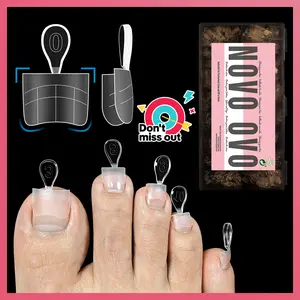 NOVO OVO Upgraded Flexible Half Cover Soft Gel Fake Toe Nail Tips with Auxiliary Line for Toenail Extension, Sharp Square Medium Wide for Men Women Acrylic pedicure in Salon 【DOES NOT INCLUDE: LIGHT, GLUE, BUILDER GEL】