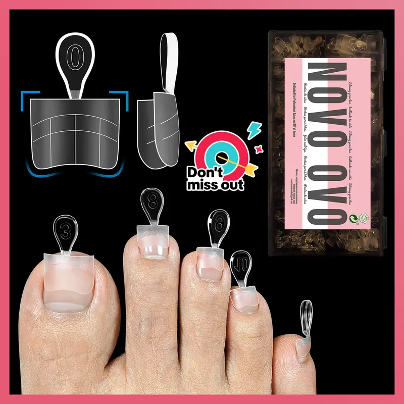 NOVO OVO Press on Toe Nail Tips, 300 Pcs Flexible Soft Gel with Guiding Line, Sharp Square Medium Half Cover, Adapts to Flat & Curved Nail Beds, Dip/Poly/Acrylic Ok for Salon & DIY Pedicure, Manicure at Home Beauty Product